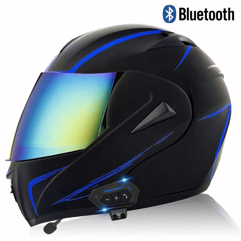 Carbon Fiber Pattern Electric Scooter Motorcycle Blueto0th Wireless Headphone Speaker Open Face Double Lens Full Face Helmets