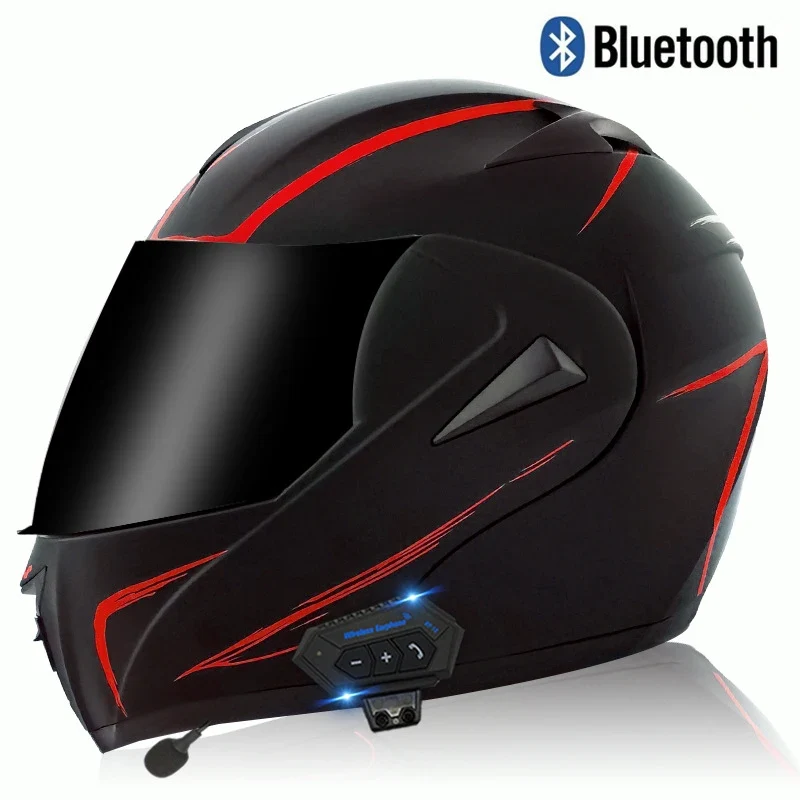 Carbon Fiber Pattern Electric Scooter Motorcycle Blueto0th Wireless Headphone Speaker Open Face Double Lens Full Face Helmets