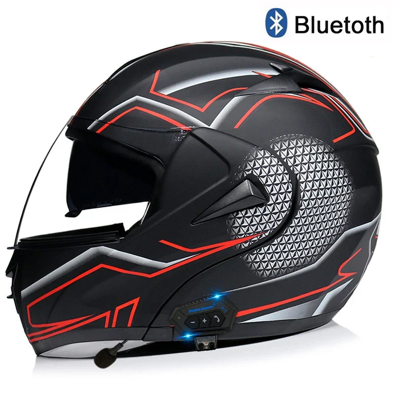Carbon Fiber Pattern Electric Scooter Motorcycle Blueto0th Wireless Headphone Speaker Open Face Double Lens Full Face Helmets