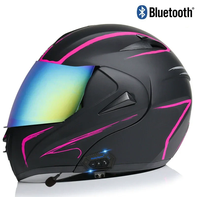 Carbon Fiber Pattern Electric Scooter Motorcycle Blueto0th Wireless Headphone Speaker Open Face Double Lens Full Face Helmets