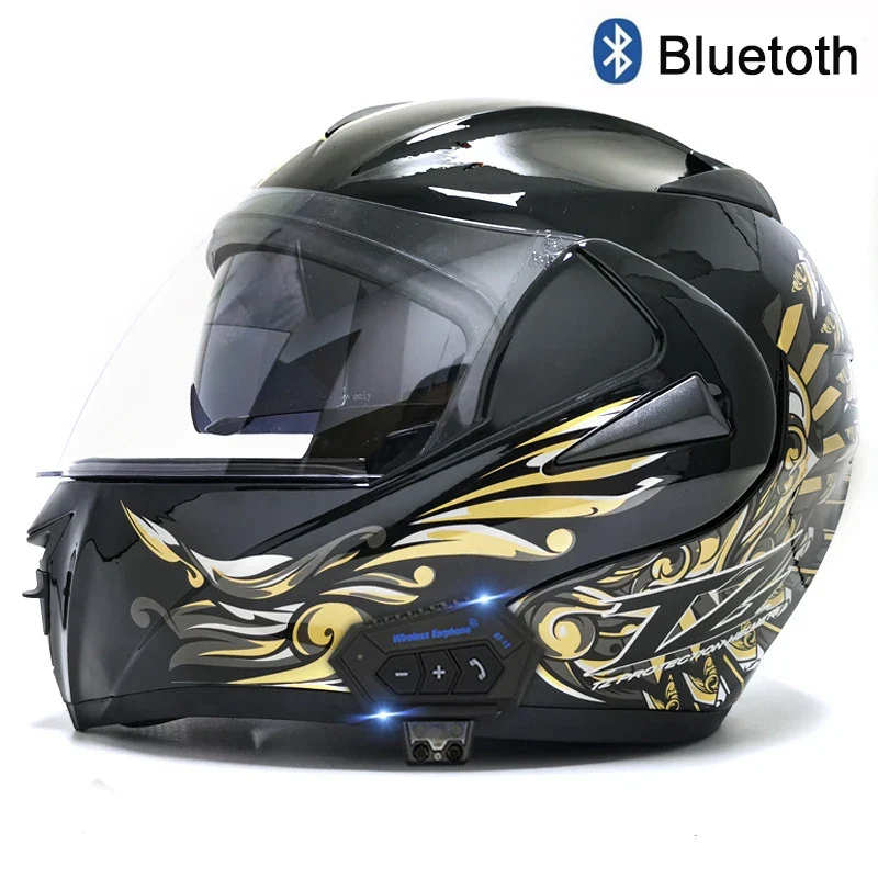 Carbon Fiber Pattern Electric Scooter Motorcycle Blueto0th Wireless Headphone Speaker Open Face Double Lens Full Face Helmets
