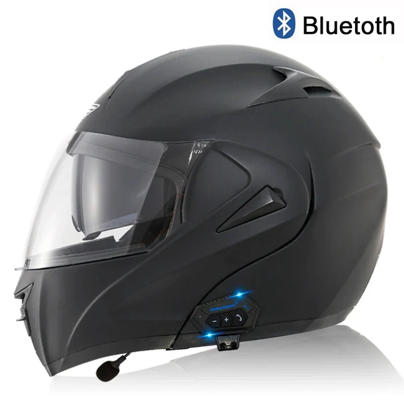Carbon Fiber Pattern Electric Scooter Motorcycle Blueto0th Wireless Headphone Speaker Open Face Double Lens Full Face Helmets