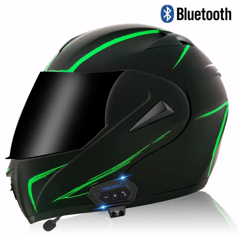 Carbon Fiber Pattern Electric Scooter Motorcycle Blueto0th Wireless Headphone Speaker Open Face Double Lens Full Face Helmets