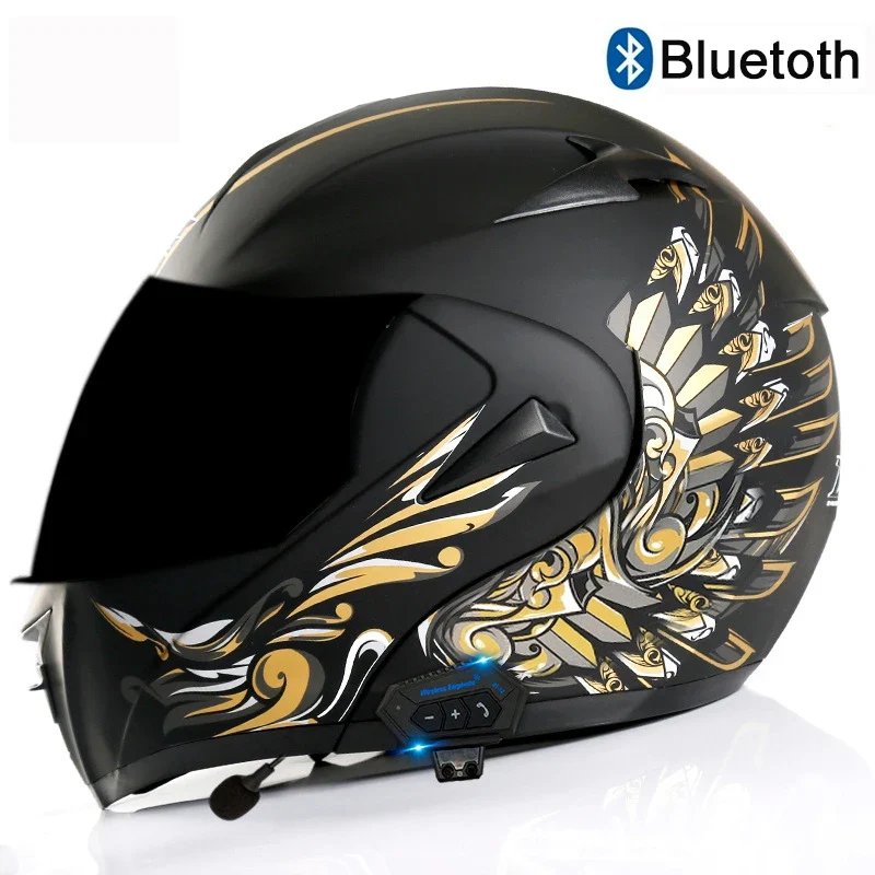 Carbon Fiber Pattern Electric Scooter Motorcycle Blueto0th Wireless Headphone Speaker Open Face Double Lens Full Face Helmets