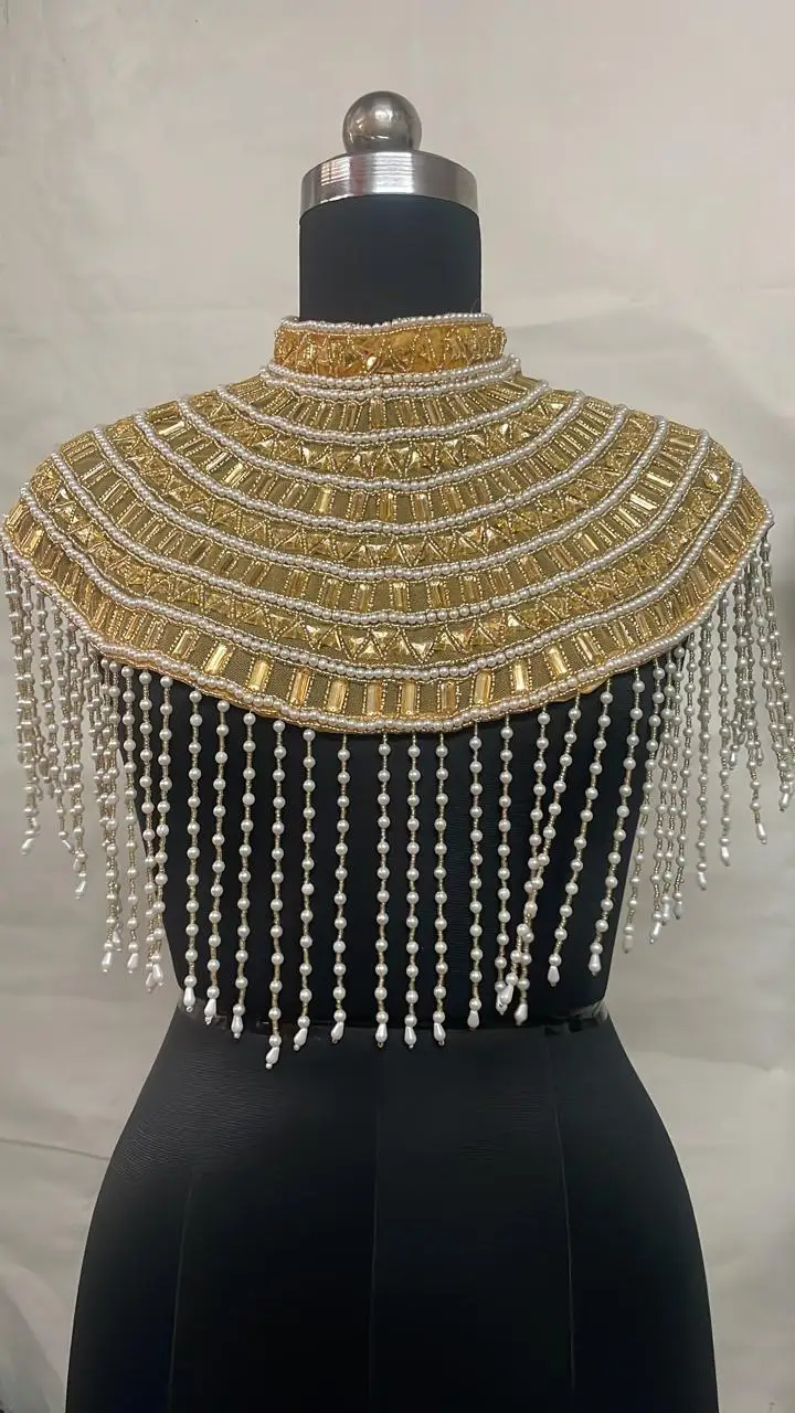 Handcrafted Beaded Embroidered Wedding Cape | Luxury Bridal Sheer Tulle Evening Wrap for Formal Wedding Gowns Ellora Model 31