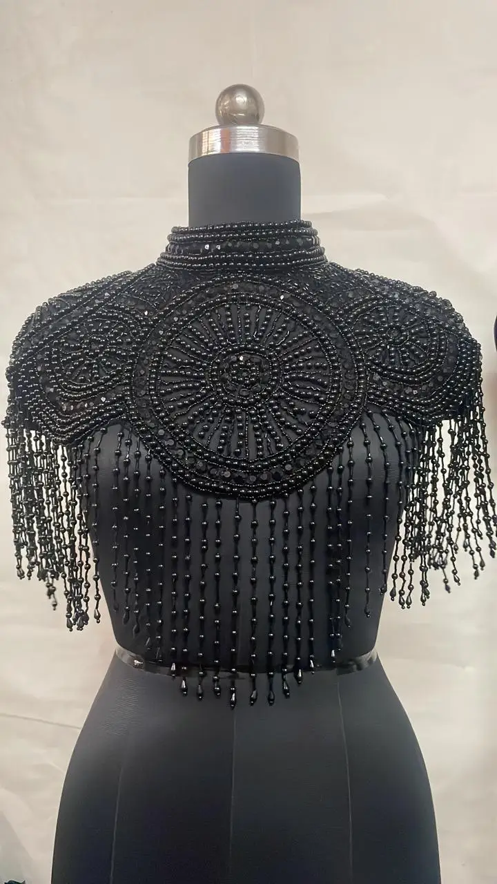 Handcrafted Beaded Embroidered Wedding Cape | Luxury Bridal Sheer Tulle Evening Wrap for Formal Wedding Gowns Ellora Model 31