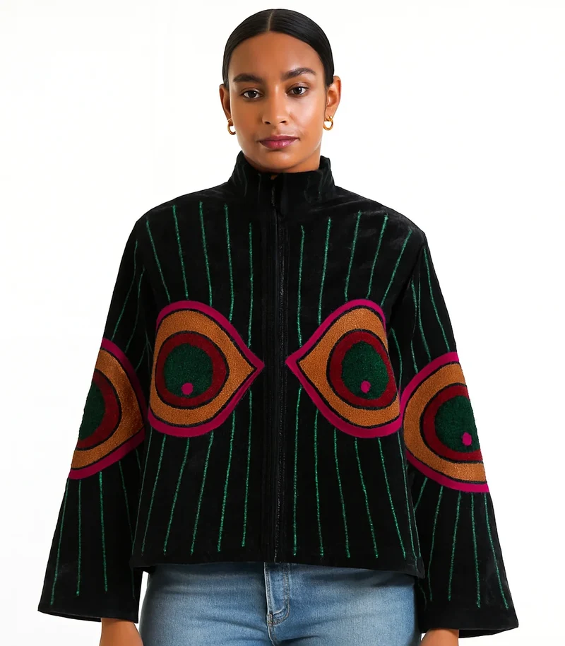 Winter Velvet Suzani Plus Size Quilted Waterproof Reversible Eco-Friendly Hand Embroidery Floral Cotton Jacket Teenagers