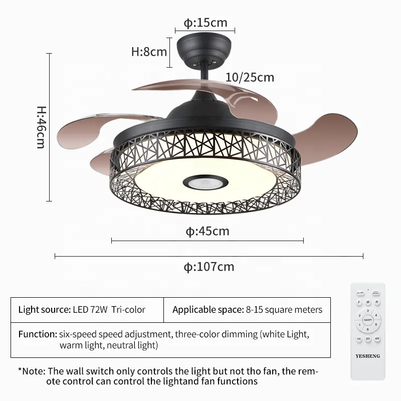 2004S-RGB De Techo Con Luz LED 36W DC Y Altavoz 3 Tonalidades Con Memoria Aspas Retractiles 6 Velocidades Control Remoto