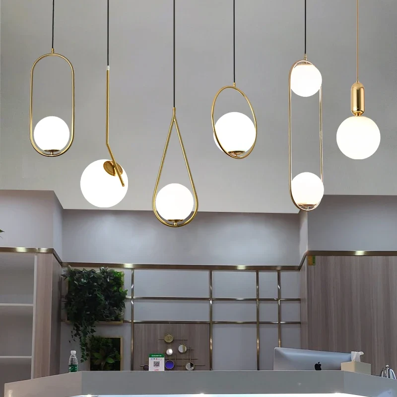 Nordic European Kitchen Pendant Light Rod Brushed Brass Gold Hanging Light Chandelier for Home