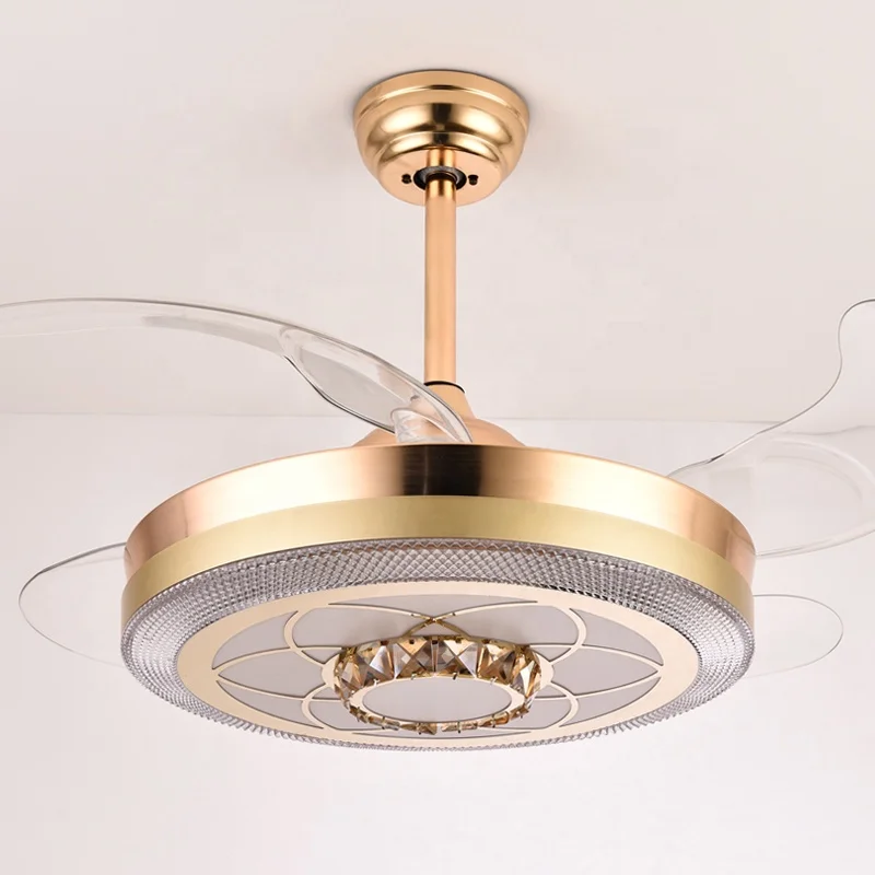 Y040 Wholesale Luxury Crystal Ceiling Fans Remote Control 42inch Invisible Crystal Ceiling Fan Retractable Ceiling Fan