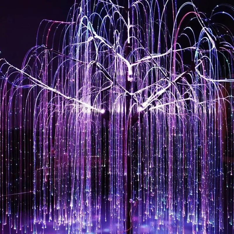 Outdoor Indoor Christmas Park Decor Artificial Plastic Optic Fiber RGBW LED Light Willow Tree IP66 Waterproof Lightweight