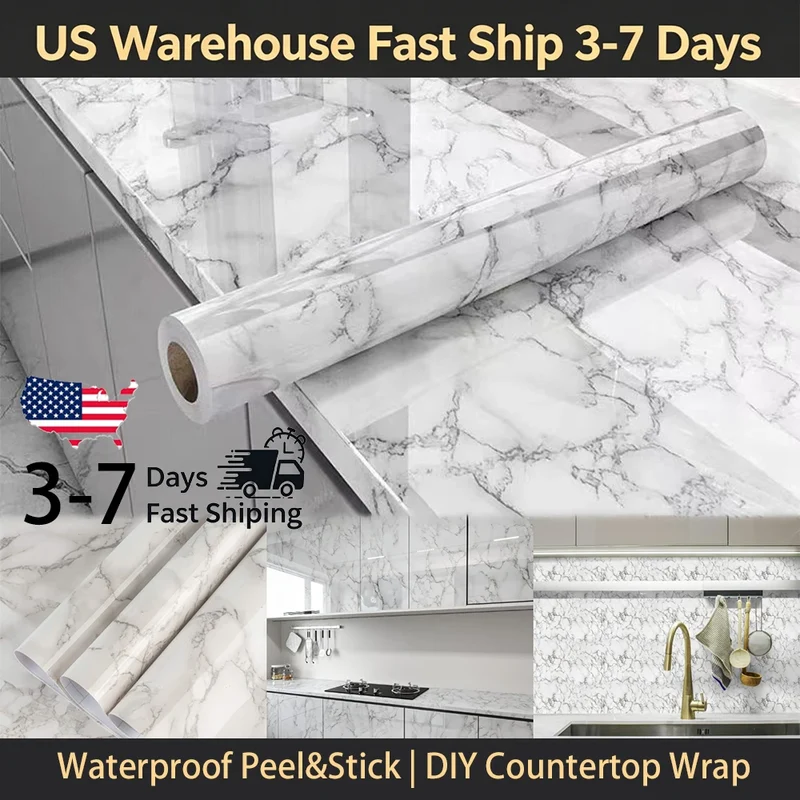 15.75x196.8 Inch Marble Wallpaper Peel and Stick Waterproof Vinyl Self Adhesive Wall Stickers Marble Sticker for Kitchen Cabinet
