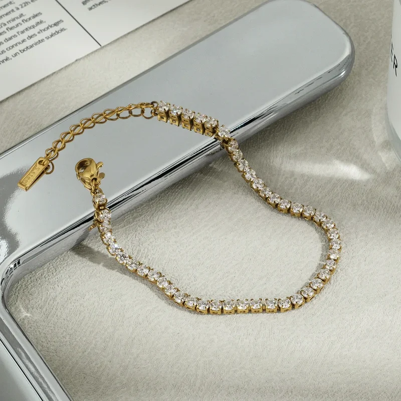 Anti Tarnish Jewellery Women Zircon Tennis 18k Gold Plated Bangles Stainless Steel Fashion Jewelry Bracelets Bangles Set