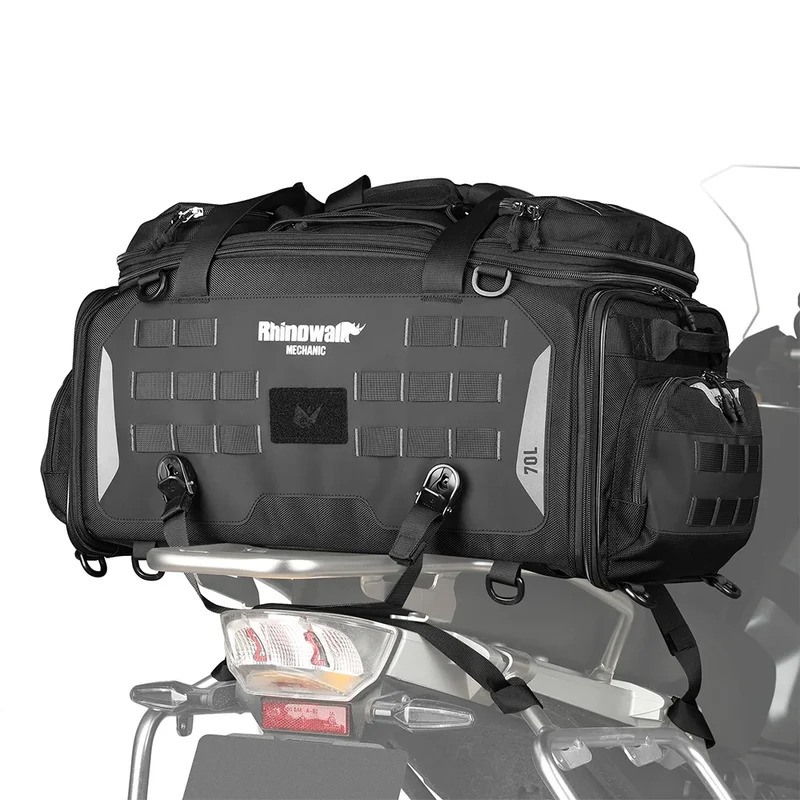 Rhinowalk Mechanic 50-70l Motorcycle Tail Seat Bag Pack Adventure Large Rear Luggages for ADV Long Distance Touring Saddlebag