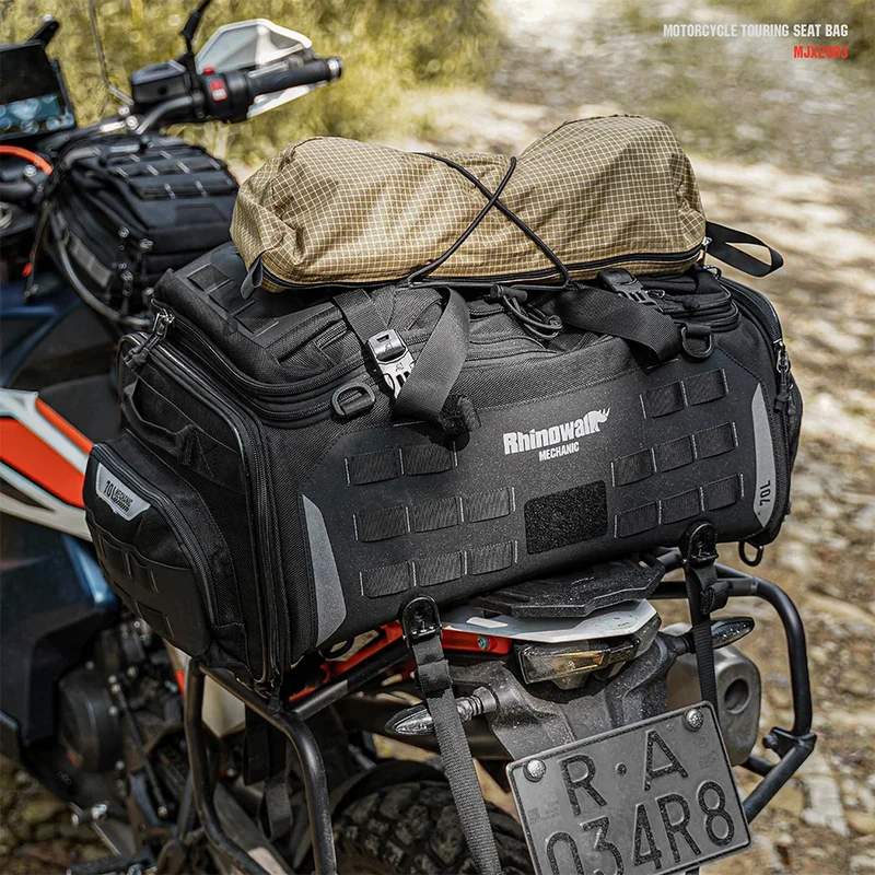 Rhinowalk Mechanic 50-70l Motorcycle Tail Seat Bag Pack Adventure Large Rear Luggages for ADV Long Distance Touring Saddlebag