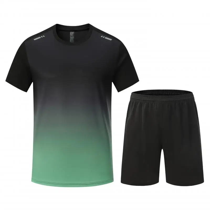 In Stock Fitness Workout Sports Quick Dry T Shirt Shorts 2 Pieces Sets 100% Polyester Custom Running Gym Tracksuits for Men