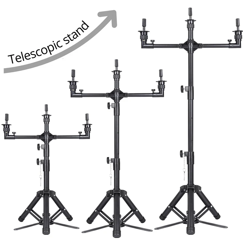 3 Arms Adjustable Wig Stand Tripod 50inch Heavy Duty Mannequin Head Stand for Hairdressing Training with Carrying Bag