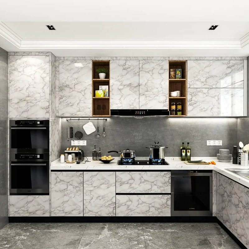 15.75x196.8 Inch Marble Wallpaper Peel and Stick Waterproof Vinyl Self Adhesive Wall Stickers Marble Sticker for Kitchen Cabinet