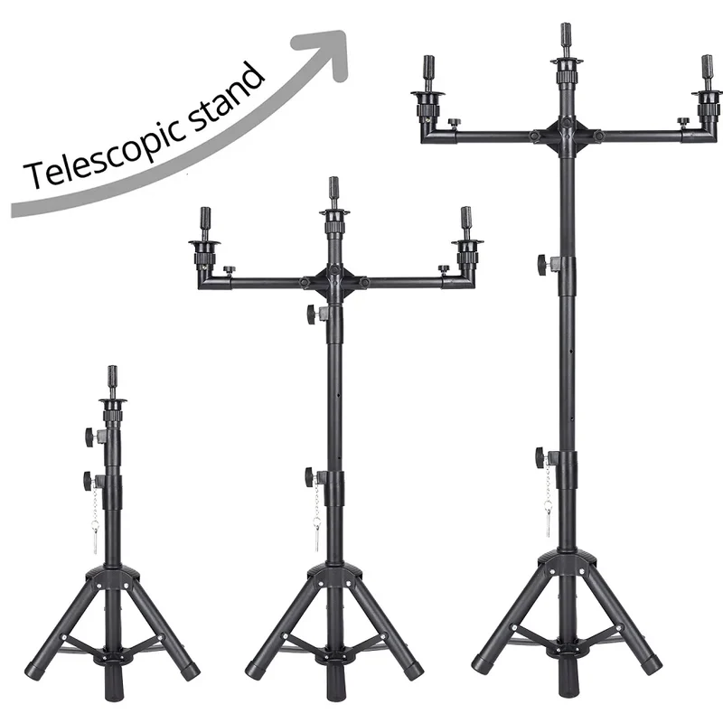 Space-Saving 3-Head Wig Tripod Stand Adjustable Professional Salon Mannequin Stand 50" for Multiple Wigs Display