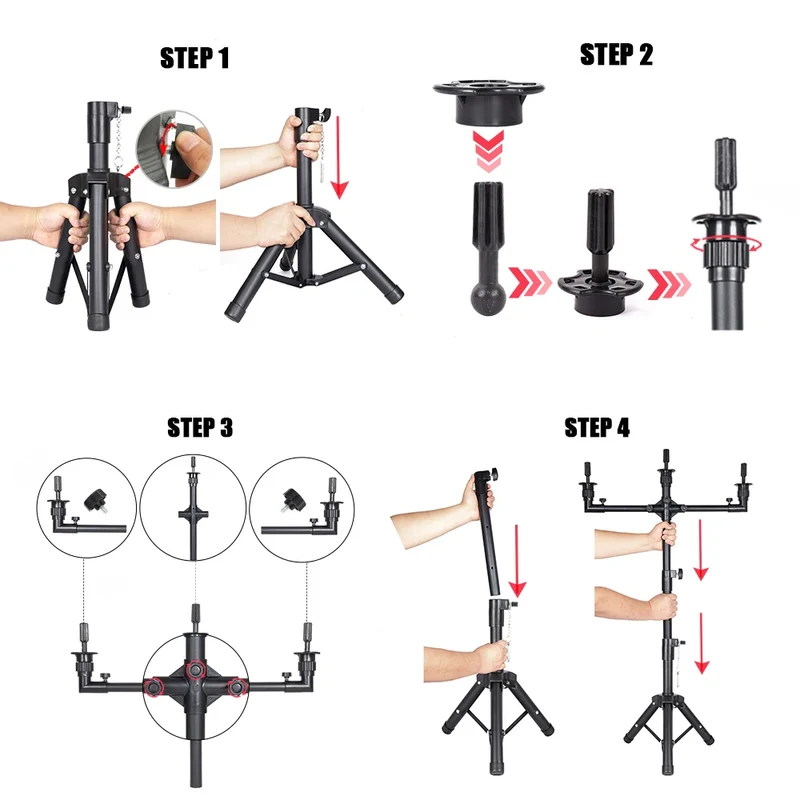 Space-Saving 3-Head Wig Tripod Stand Adjustable Professional Salon Mannequin Stand 50" for Multiple Wigs Display
