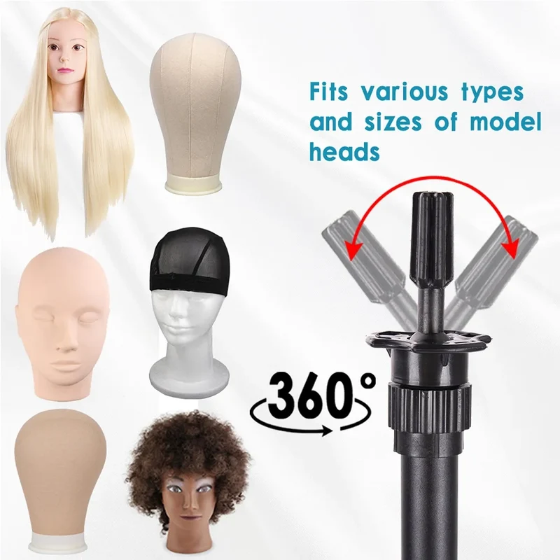 Space-Saving 3-Head Wig Tripod Stand Adjustable Professional Salon Mannequin Stand 50" for Multiple Wigs Display