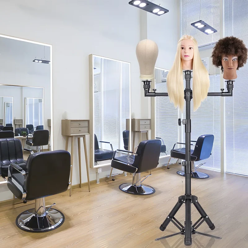 Heavy Duty Professional 3-Head Mannequin Tripod Stand 50" Adjustable Height Wig Styling Stand for Cosmetology Wig Making