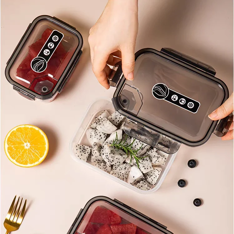 Factory Custom logo Microwaveable Crisper Set Airtight Meal Prep Bento Salad Box Plastic Food Storage Container with Snap Lock