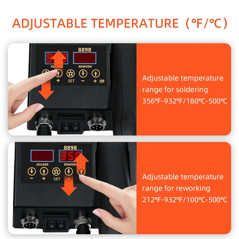 SMD Rework 8898 2 in 1 Multi-functional Soldering Station Soldering Iron Heat Gun with Adjustable Temperature and Air Volume