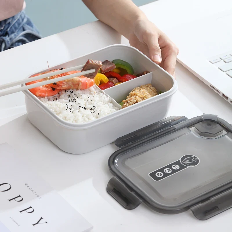 School Office Reusable Microwaveable Meal Prep Food Storage Container BPA-free PP 3 Compartment Simple Plastic Bento Lunch Box