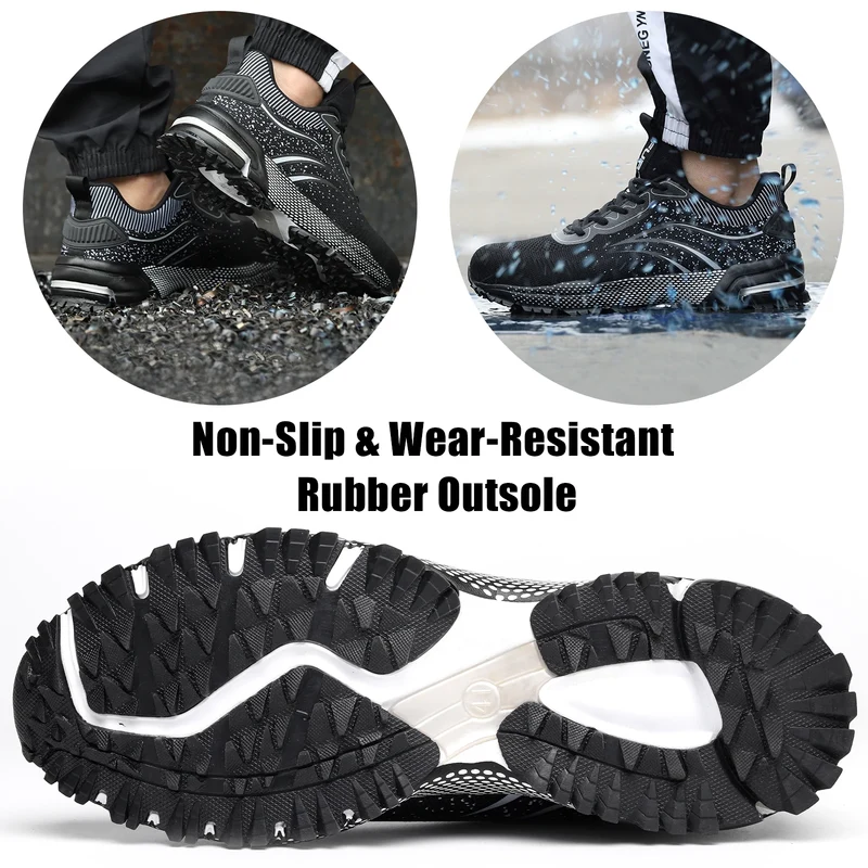 JIANKUN ASTM CE Lightweight Men's Work Snaker Safety Shoes Comfortable Breathable Mesh Non-Slip Steel Toe Fashion Trainers