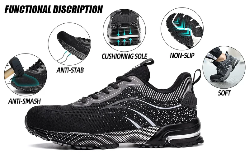 JIANKUN ASTM CE Lightweight Men's Work Snaker Safety Shoes Comfortable Breathable Mesh Non-Slip Steel Toe Fashion Trainers