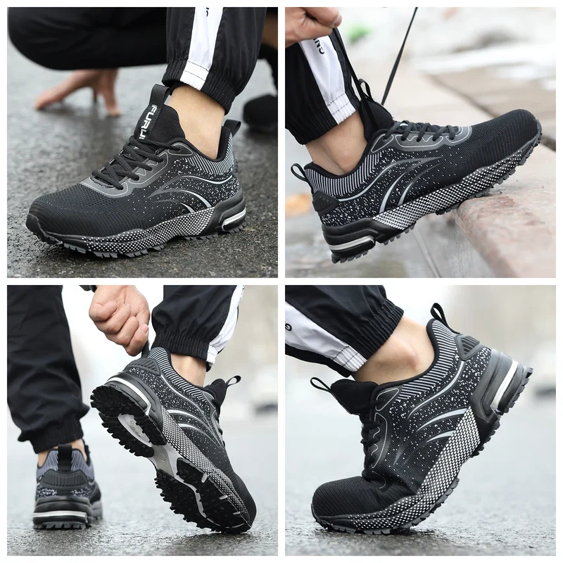 JIANKUN ASTM CE Lightweight Men's Work Snaker Safety Shoes Comfortable Breathable Mesh Non-Slip Steel Toe Fashion Trainers