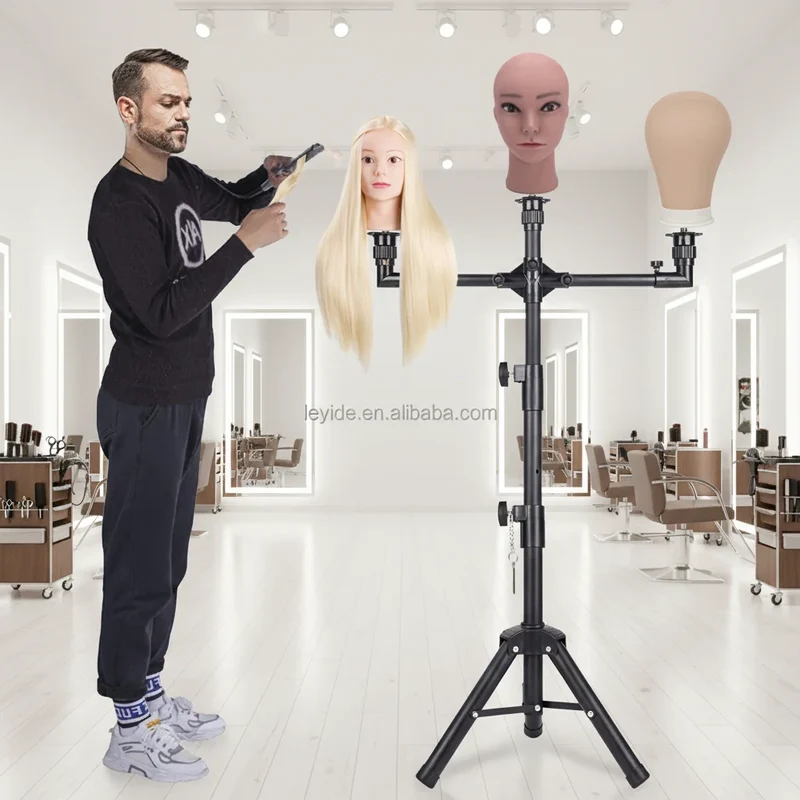 US Local Fast Delivery Cosmetology Training Head Tripod Black Mannequin Tripod Wig Stand Tripod for Wig Making with Foot Pedal