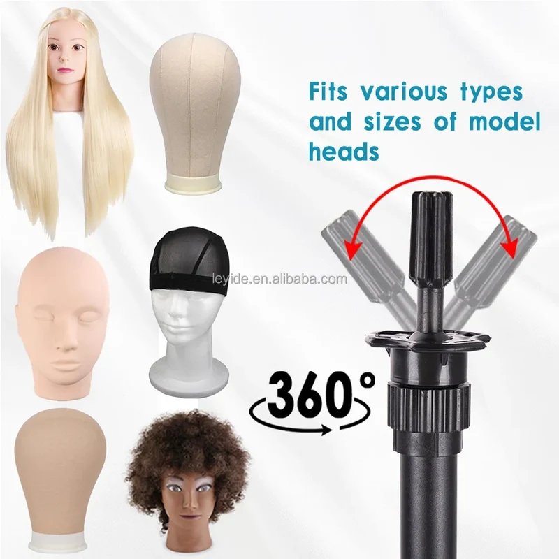 US Local Fast Delivery Cosmetology Training Head Tripod Black Mannequin Tripod Wig Stand Tripod for Wig Making with Foot Pedal