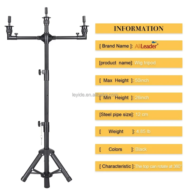 US Local Fast Delivery Cosmetology Training Head Tripod Black Mannequin Tripod Wig Stand Tripod for Wig Making with Foot Pedal