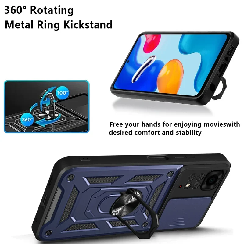 Slide Camera Lens Protector Armor Case For Redmi Note 13 12 11 10 Pro Plus 10s 11s 12s 13C 12C Military Grade Bumpers Ring Cover