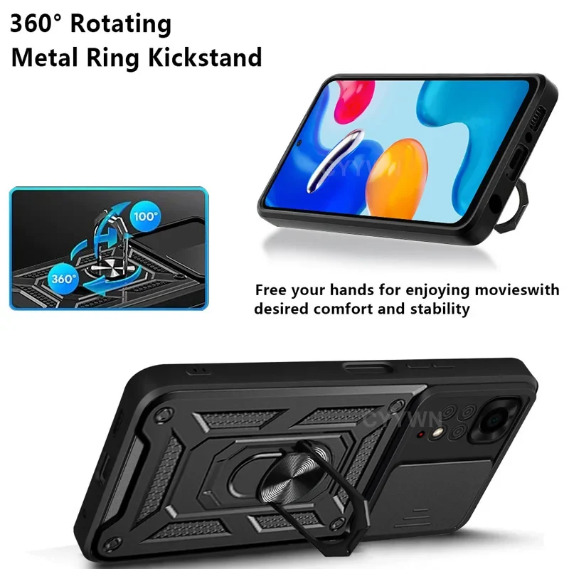 Slide Camera Lens Protector Armor Case For Redmi Note 13 12 11 10 Pro Plus 10s 11s 12s 13C 12C Military Grade Bumpers Ring Cover