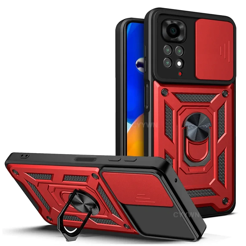 Slide Camera Lens Protector Armor Case For Redmi Note 13 12 11 10 Pro Plus 10s 11s 12s 13C 12C Military Grade Bumpers Ring Cover