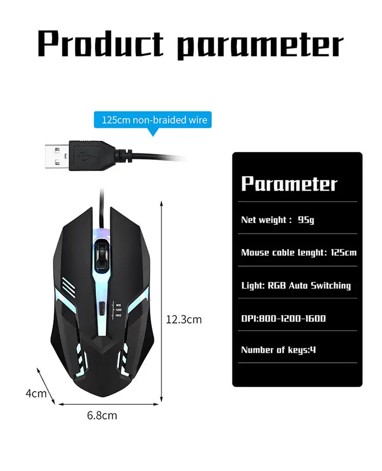 20251 PC ITLY M01 Sports LED Luminous Backlit USB Wired Gaming Mouse for Desktop PC Laptop Office Computer Gaming Mouse