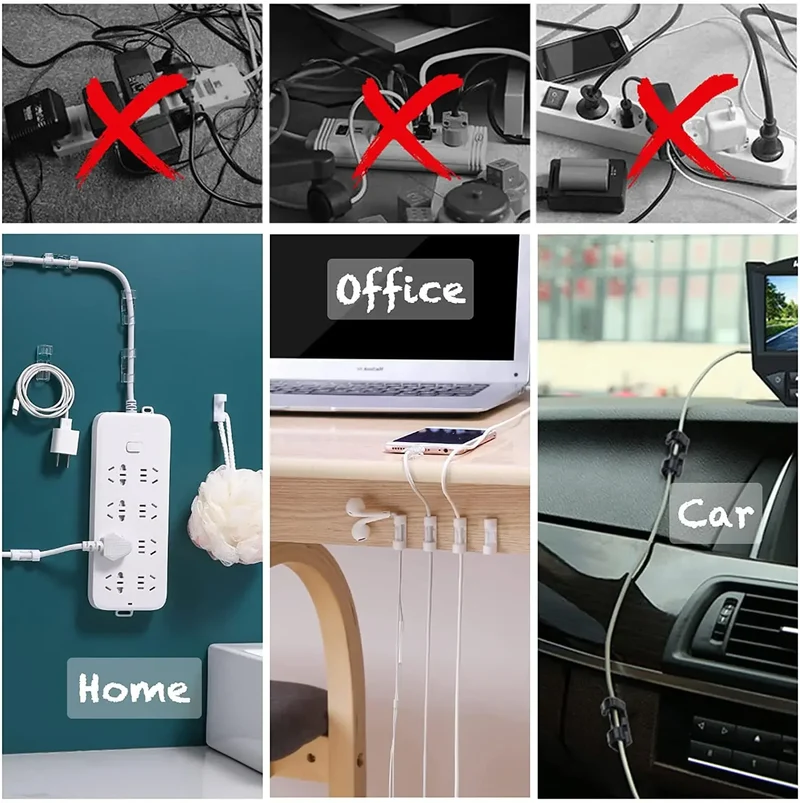 Cable Organizer Clips Wire Holder Self Adhesive Desktop Cord Management for PC Mouse USB Power Cord Fixer Wall Car Home Office