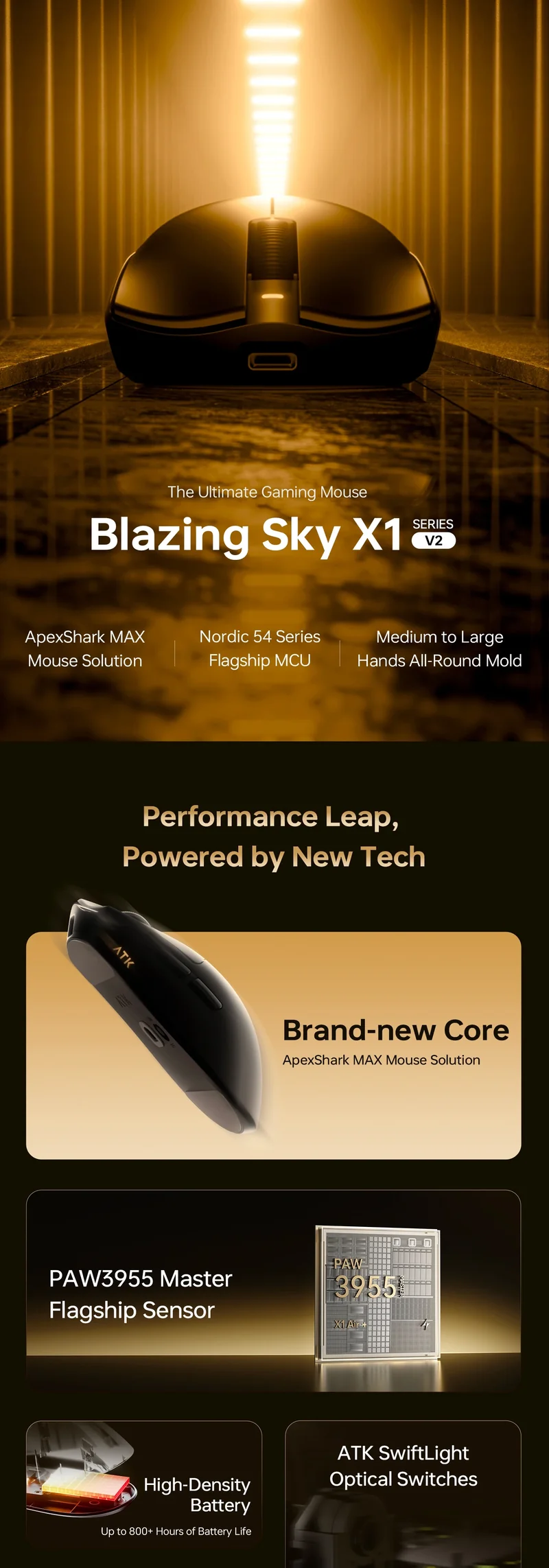 ATK Blazing Sky X1V2/X1 Air+ Wireless Mouse Dual Mode Paw 3950ultra 8k Return Rate Custom Ergonomics E-Sport Gaming Ofiice Mouse