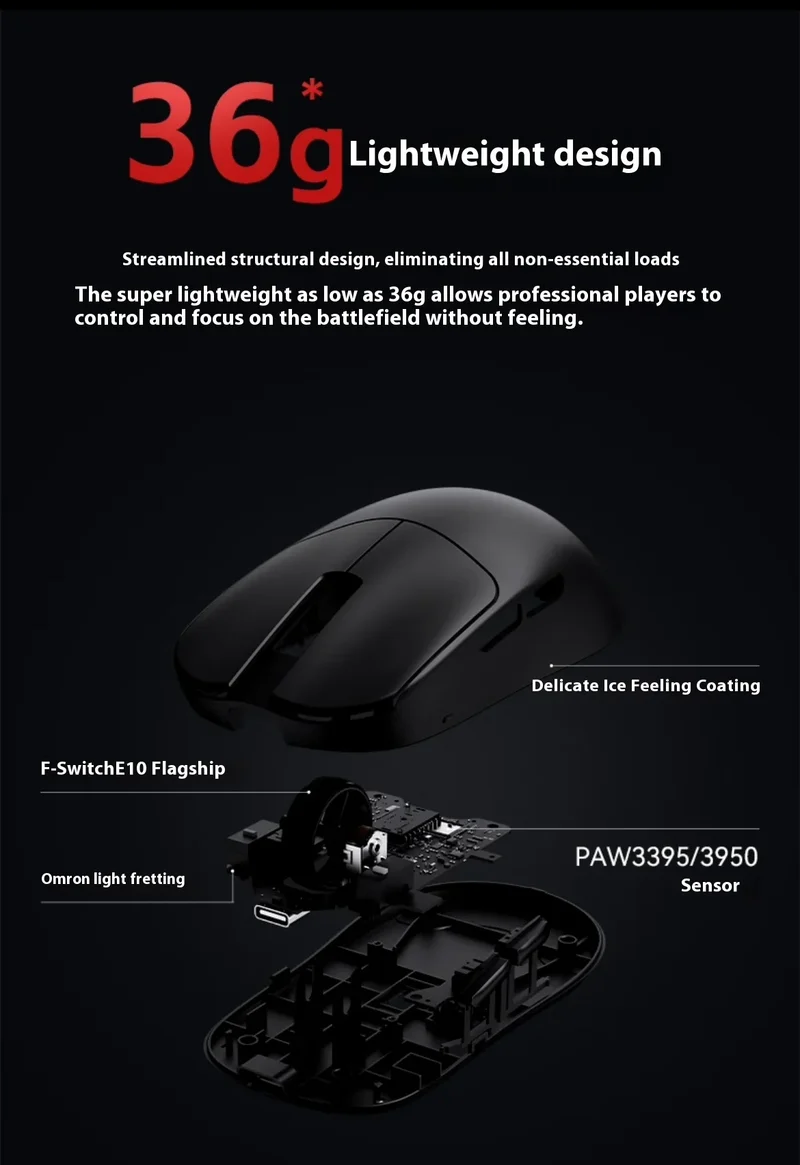 The New Vxe Mad R/R Major Gaming E-Sports Mouse Paw3395/3950 Dual-Mode Nonporous Lightweight Ergonomic Standard 8k