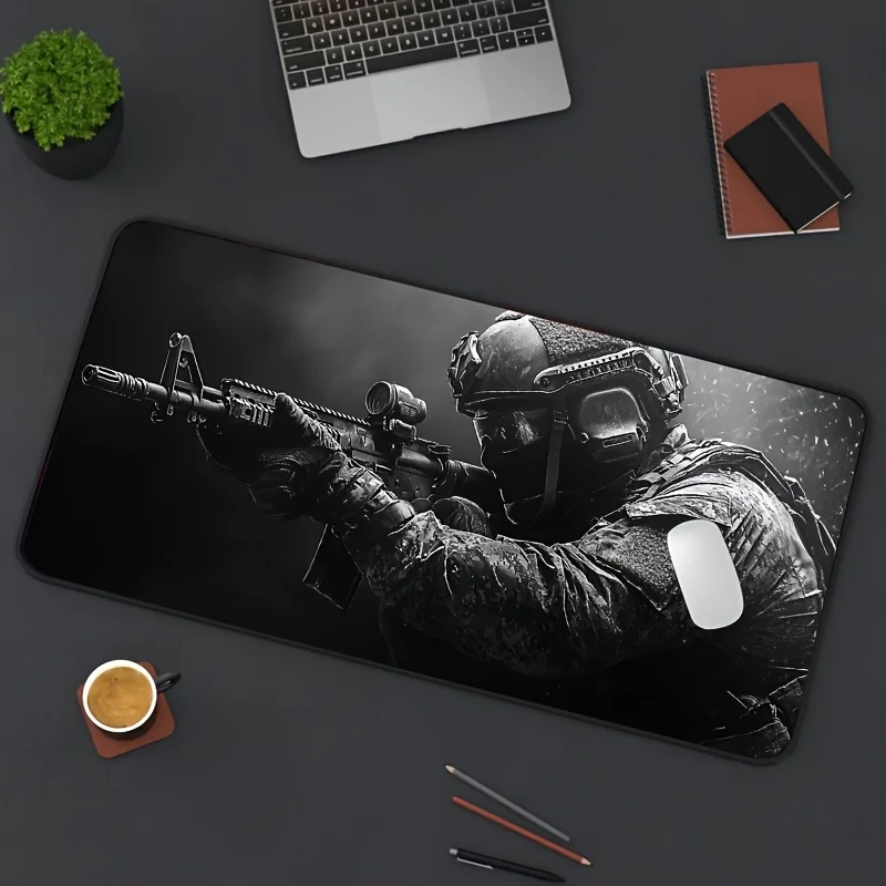 Large Mouse Pad Tactical Soldier Design Non-Slip XXL Desk Pad Gaming Accessories Stitched Edges for Home and Game for FPS Gamer