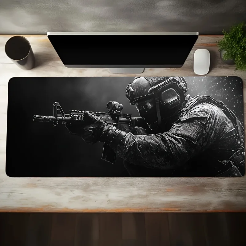 Large Mouse Pad Tactical Soldier Design Non-Slip XXL Desk Pad Gaming Accessories Stitched Edges for Home and Game for FPS Gamer