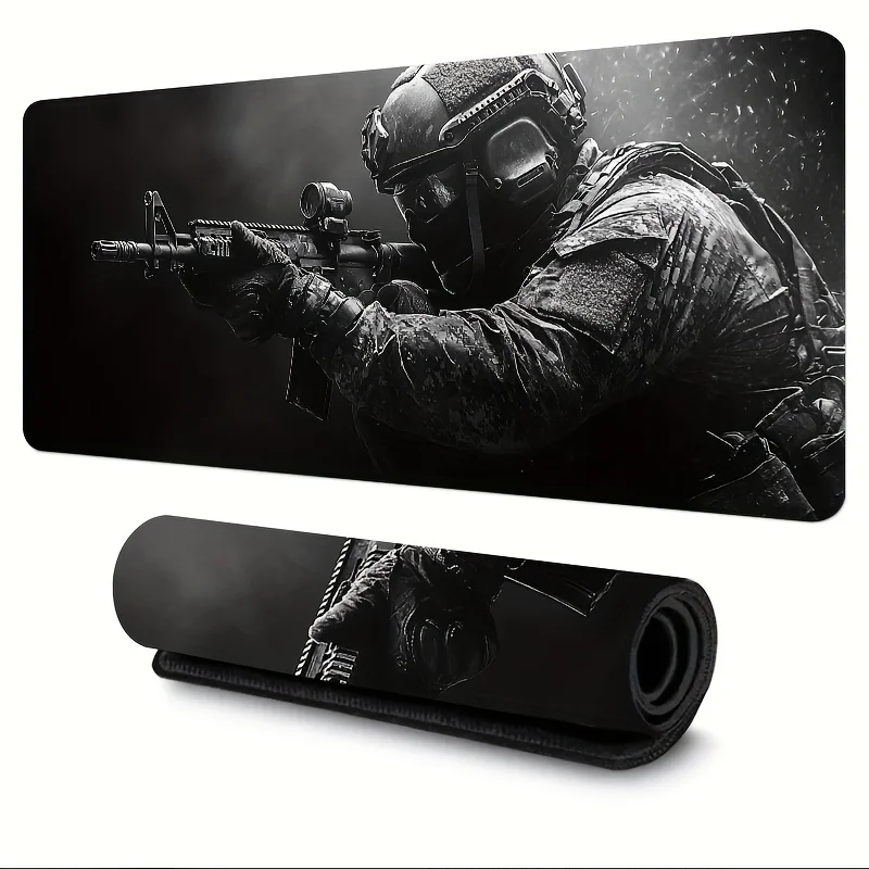 Large Mouse Pad Tactical Soldier Design Non-Slip XXL Desk Pad Gaming Accessories Stitched Edges for Home and Game for FPS Gamer