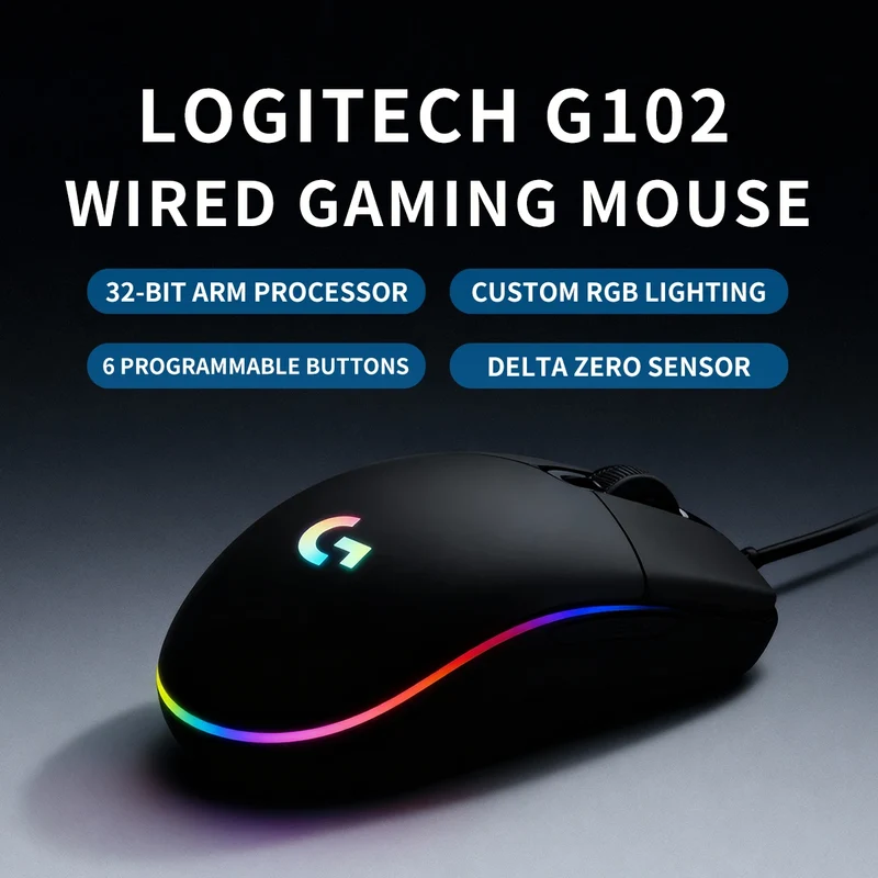 Logitech G102 Wired Gaming Mouse Adjustable DPI 16.8M RGB Colors Mechanical Buttons Ergonomic Design for Competitive Gamers
