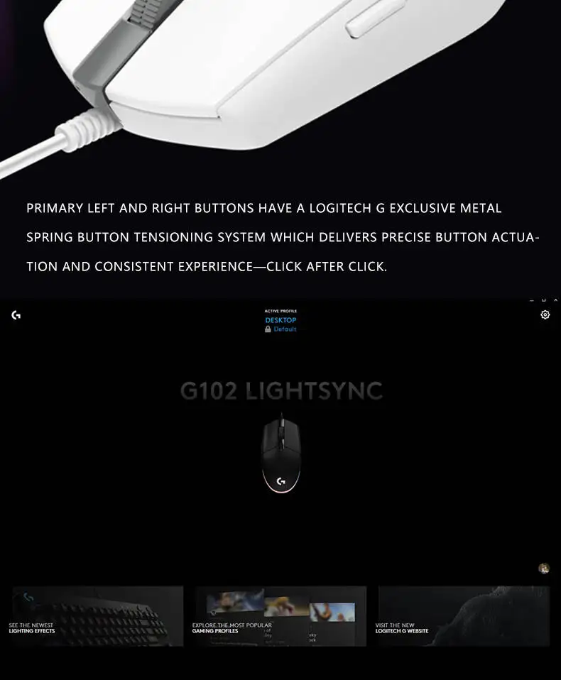 Logitech G102 Wired Gaming Mouse Adjustable DPI 16.8M RGB Colors Mechanical Buttons Ergonomic Design for Competitive Gamers