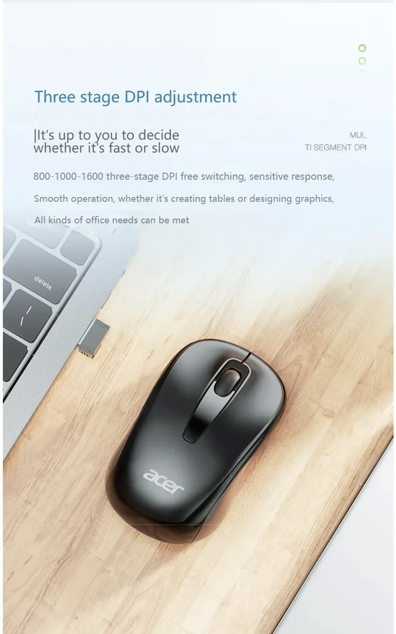 Acer 2.4Ghz Wireless Mouse Optical Portable Business Office Silent Mouse Suitable For Computer Laptop Notebook PC Esports Games