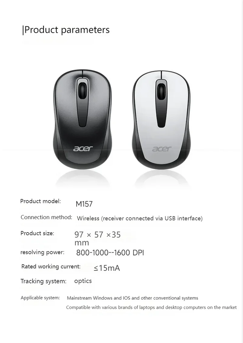 Acer 2.4Ghz Wireless Mouse Optical Portable Business Office Silent Mouse Suitable For Computer Laptop Notebook PC Esports Games