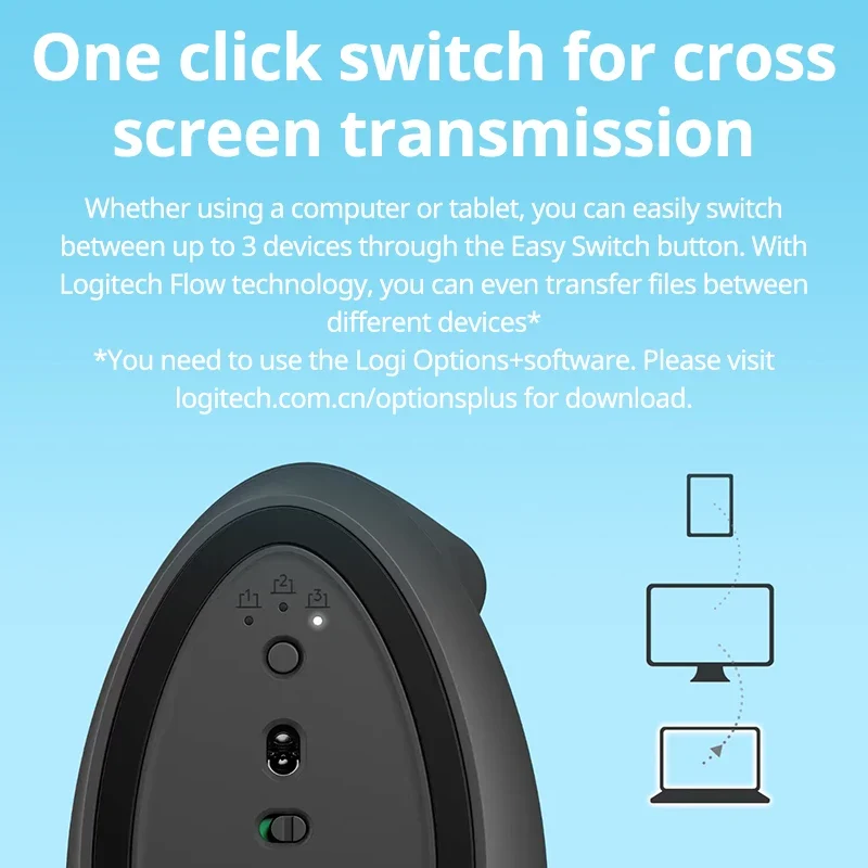 Logitech Lift Vertical Mouse Ergonomic Wireless With Silent Click Bluetooth/Usb Dual Mode For Pc Laptop Tablet Wrist Pain